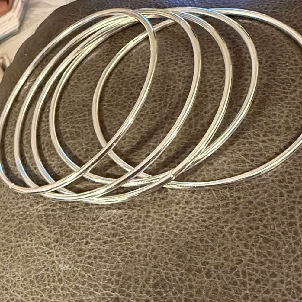 Classic Silver Tone Stackable Bangle Bracelets - Set of 5